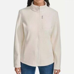 NWT Andrew Marc Womens S White Full-Zip Ribbed Jacket Polyester Spandex